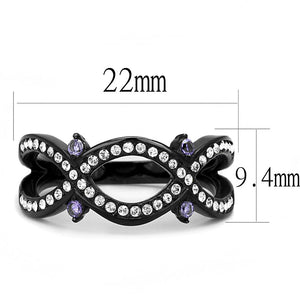 TK3047 - IP Black(Ion Plating) Stainless Steel Ring with AAA Grade CZ  in Amethyst