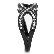 Load image into Gallery viewer, TK3047 - IP Black(Ion Plating) Stainless Steel Ring with AAA Grade CZ  in Amethyst