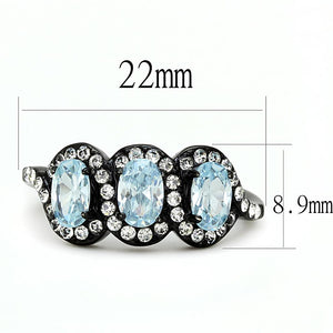 TK3050 - IP Black(Ion Plating) Stainless Steel Ring with AAA Grade CZ  in Sea Blue