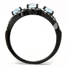 Load image into Gallery viewer, TK3050 - IP Black(Ion Plating) Stainless Steel Ring with AAA Grade CZ  in Sea Blue