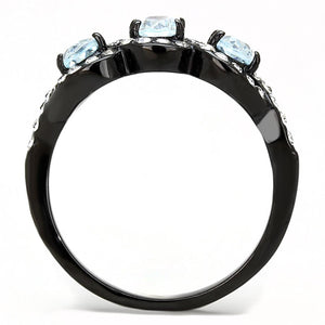 TK3050 - IP Black(Ion Plating) Stainless Steel Ring with AAA Grade CZ  in Sea Blue