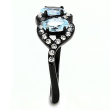 Load image into Gallery viewer, TK3050 - IP Black(Ion Plating) Stainless Steel Ring with AAA Grade CZ  in Sea Blue