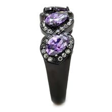 Load image into Gallery viewer, TK3051 - IP Black(Ion Plating) Stainless Steel Ring with AAA Grade CZ  in Amethyst