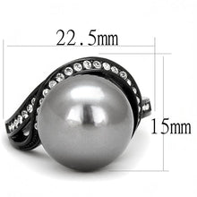 Load image into Gallery viewer, TK3052 - IP Black(Ion Plating) Stainless Steel Ring with Synthetic Pearl in Gray