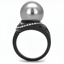 Load image into Gallery viewer, TK3052 - IP Black(Ion Plating) Stainless Steel Ring with Synthetic Pearl in Gray