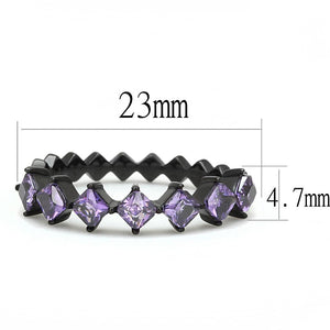 TK3054 - IP Black(Ion Plating) Stainless Steel Ring with AAA Grade CZ  in Amethyst