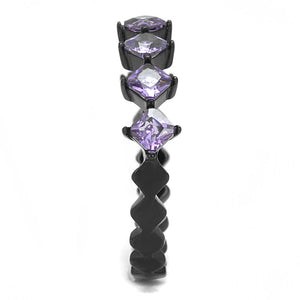 TK3054 - IP Black(Ion Plating) Stainless Steel Ring with AAA Grade CZ  in Amethyst