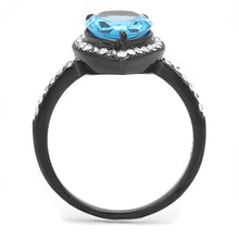 Load image into Gallery viewer, TK3057 - IP Black(Ion Plating) Stainless Steel Ring with Synthetic Synthetic Glass in Sea Blue