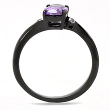 Load image into Gallery viewer, TK3063 - IP Black(Ion Plating) Stainless Steel Ring with AAA Grade CZ  in Amethyst