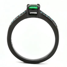 Load image into Gallery viewer, TK3064 - IP Black(Ion Plating) Stainless Steel Ring with Synthetic Synthetic Glass in Emerald