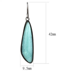 TK3072 - IP Light Black  (IP Gun) Stainless Steel Earrings with Semi-Precious Amazon Stone in Emerald