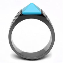 Load image into Gallery viewer, TK3074 - IP Light Black  (IP Gun) Stainless Steel Ring with Synthetic Turquoise in Sea Blue