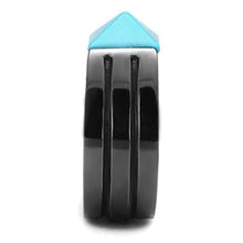 Load image into Gallery viewer, TK3074 - IP Light Black  (IP Gun) Stainless Steel Ring with Synthetic Turquoise in Sea Blue