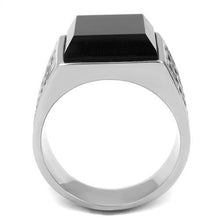 Load image into Gallery viewer, TK3076 - High polished (no plating) Stainless Steel Ring with Synthetic Onyx in Jet