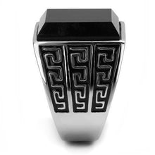 Load image into Gallery viewer, TK3076 - High polished (no plating) Stainless Steel Ring with Synthetic Onyx in Jet