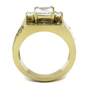 TK3078 - IP Gold(Ion Plating) Stainless Steel Ring with AAA Grade CZ  in Clear