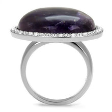 Load image into Gallery viewer, TK3083 - High polished (no plating) Stainless Steel Ring with Semi-Precious Amethyst Crystal in Amethyst