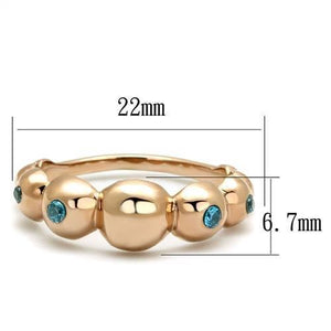 TK3088 - IP Rose Gold(Ion Plating) Stainless Steel Ring with AAA Grade CZ  in Sea Blue