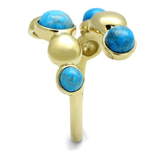 Load image into Gallery viewer, TK3091 - IP Gold(Ion Plating) Stainless Steel Ring with Semi-Precious Turquoise in Sea Blue