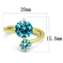 Load image into Gallery viewer, TK3092 - IP Gold(Ion Plating) Stainless Steel Ring with AAA Grade CZ  in Sea Blue