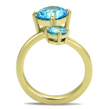 Load image into Gallery viewer, TK3092 - IP Gold(Ion Plating) Stainless Steel Ring with AAA Grade CZ  in Sea Blue