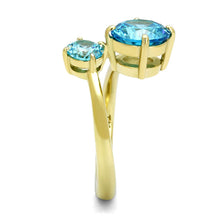 Load image into Gallery viewer, TK3092 - IP Gold(Ion Plating) Stainless Steel Ring with AAA Grade CZ  in Sea Blue