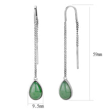 Load image into Gallery viewer, TK3099 - High polished (no plating) Stainless Steel Earrings with Semi-Precious Jade in Emerald