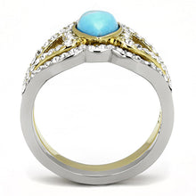 Load image into Gallery viewer, TK3124 - Two-Tone IP Gold (Ion Plating) Stainless Steel Ring with Synthetic Turquoise in Turquoise