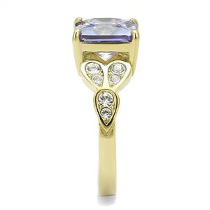 TK3125 - IP Gold(Ion Plating) Stainless Steel Ring with AAA Grade CZ  in Light Amethyst