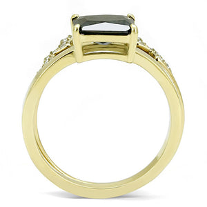 TK3127 - IP Gold(Ion Plating) Stainless Steel Ring with AAA Grade CZ  in Black Diamond