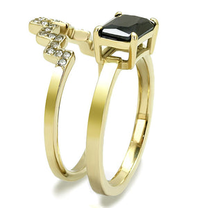 TK3127 - IP Gold(Ion Plating) Stainless Steel Ring with AAA Grade CZ  in Black Diamond