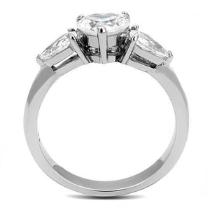 TK3138 - High polished (no plating) Stainless Steel Ring with AAA Grade CZ  in Clear