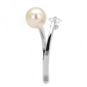 TK3139 - High polished (no plating) Stainless Steel Ring with Synthetic Pearl in Light Peach