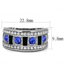 Load image into Gallery viewer, TK3141 - High polished (no plating) Stainless Steel Ring with Top Grade Crystal  in Sapphire