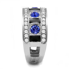 Load image into Gallery viewer, TK3141 - High polished (no plating) Stainless Steel Ring with Top Grade Crystal  in Sapphire