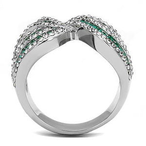 TK3142 - High polished (no plating) Stainless Steel Ring with Top Grade Crystal  in Emerald