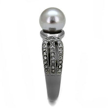 Load image into Gallery viewer, TK3170 - IP Light Black  (IP Gun) Stainless Steel Ring with Synthetic Pearl in Gray