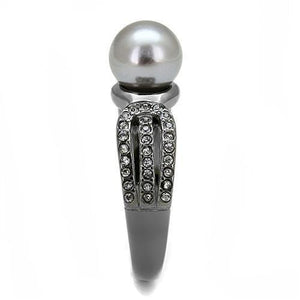 TK3170 - IP Light Black  (IP Gun) Stainless Steel Ring with Synthetic Pearl in Gray