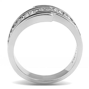 TK3174 - High polished (no plating) Stainless Steel Ring with Top Grade Crystal  in Clear