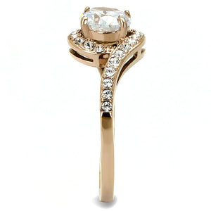 TK3178 - IP Rose Gold(Ion Plating) Stainless Steel Ring with AAA Grade CZ  in Clear