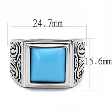 Load image into Gallery viewer, TK3188 - High polished (no plating) Stainless Steel Ring with Synthetic Turquoise in Sea Blue