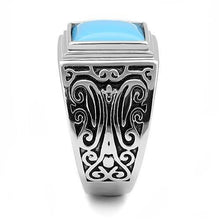 Load image into Gallery viewer, TK3188 - High polished (no plating) Stainless Steel Ring with Synthetic Turquoise in Sea Blue