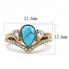 Load image into Gallery viewer, TK3200 - IP Rose Gold(Ion Plating) Stainless Steel Ring with Synthetic Turquoise in Sea Blue