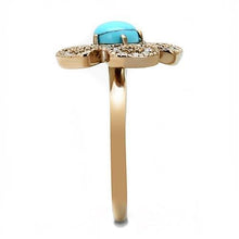 Load image into Gallery viewer, TK3201 - IP Rose Gold(Ion Plating) Stainless Steel Ring with Synthetic Turquoise in Sea Blue