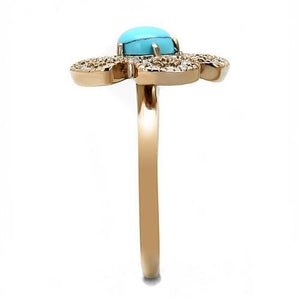 TK3201 - IP Rose Gold(Ion Plating) Stainless Steel Ring with Synthetic Turquoise in Sea Blue