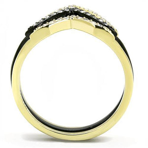 TK3202 - IP Gold+ IP Black (Ion Plating) Stainless Steel Ring with Top Grade Crystal  in Clear