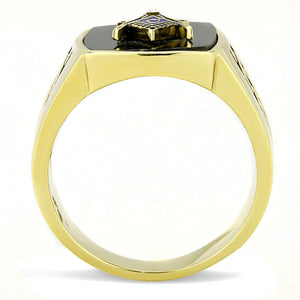 TK3223 - IP Gold(Ion Plating) Stainless Steel Ring with Synthetic Onyx in Jet