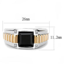 Load image into Gallery viewer, TK3227 - Two-Tone IP Rose Gold Stainless Steel Ring with Synthetic Onyx in Jet