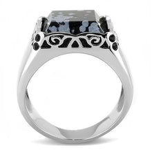 Load image into Gallery viewer, TK3230 - High polished (no plating) Stainless Steel Ring with Semi-Precious Snowflake Obsidian in Jet