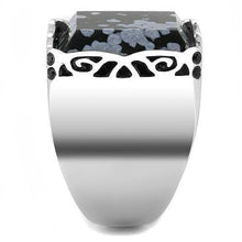 Load image into Gallery viewer, TK3230 - High polished (no plating) Stainless Steel Ring with Semi-Precious Snowflake Obsidian in Jet